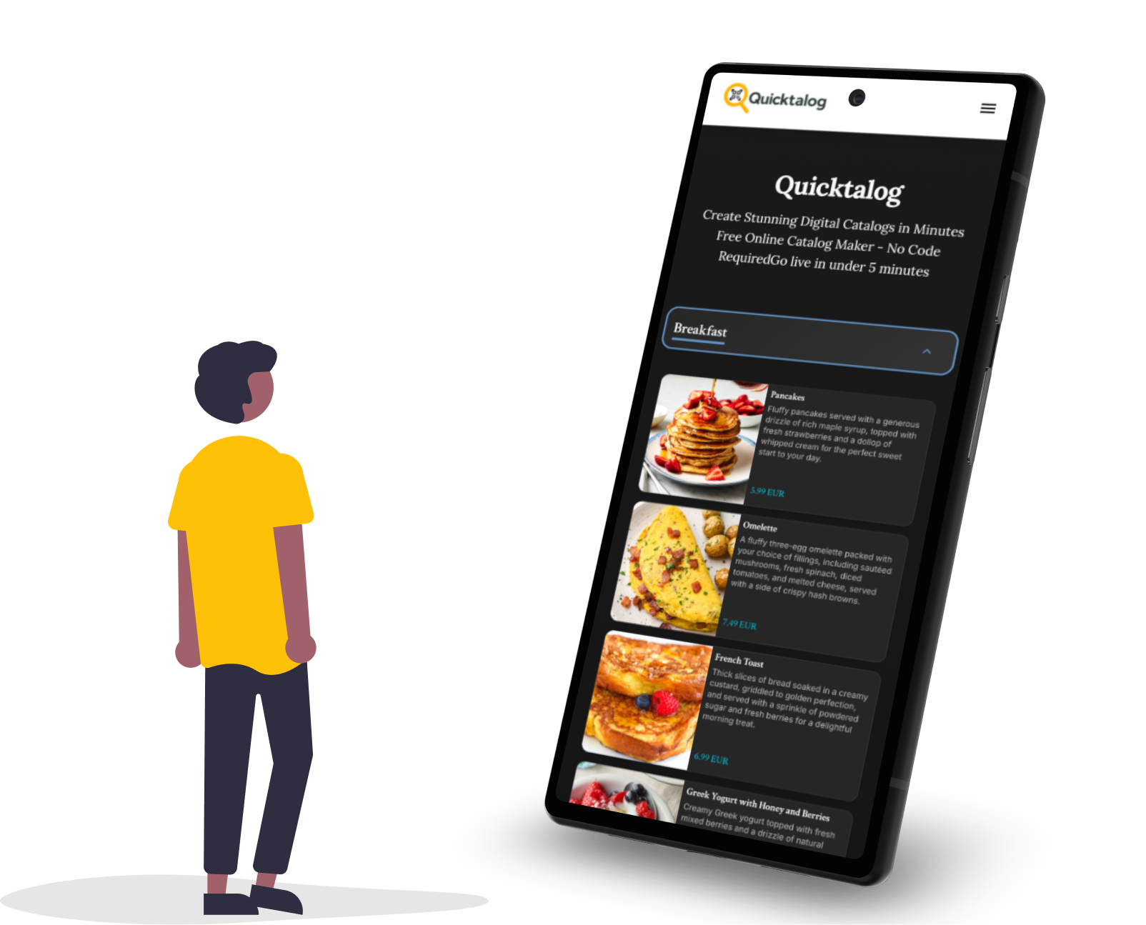 A Quicktalog digital menu open on a smartphone